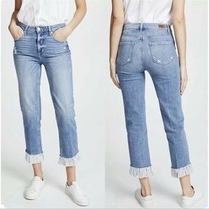 Paige High Rise Sarah Straight Ankle Jeans Ruffled Hem Size 25